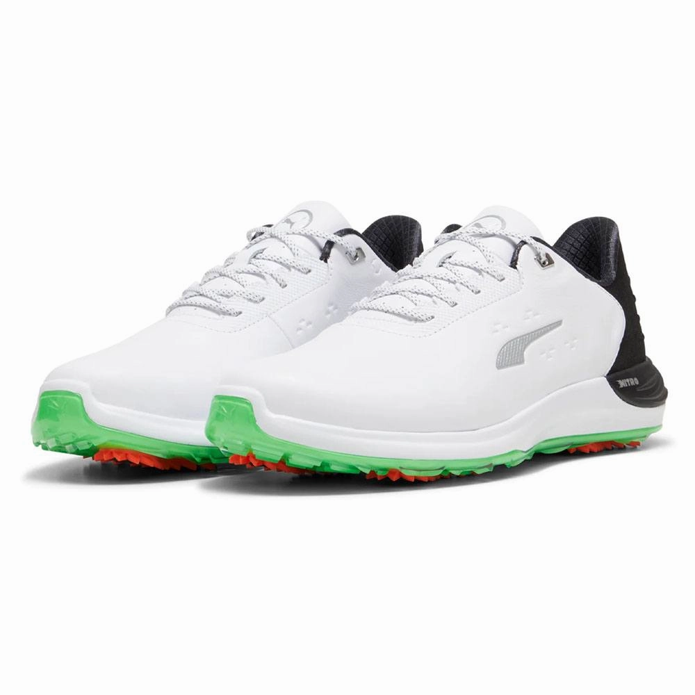 PUMA Phantomcat Nitro Golf Shoes White/Black/Fluro Green - 24 Men Seamless Fit Shoes, Walking-Friendly Sneakers, Futuristic Shoes