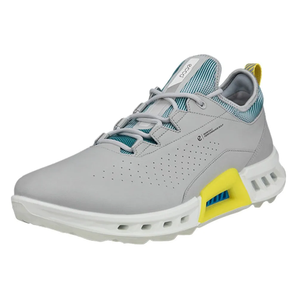 Flexible Sneakers ECCO BIOM C4 Spikeless Golf Shoes Concrete/Baygreen - SS24 Men Shoes On Plain Background