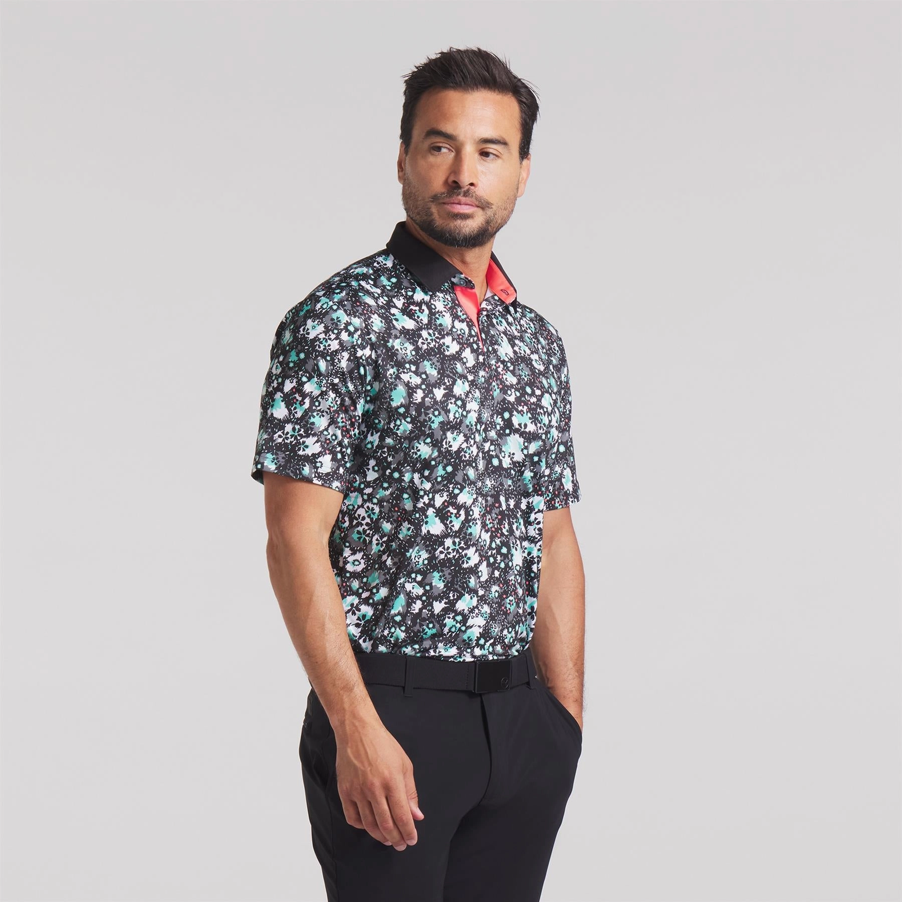Cloudspun Abstract Camo Polo Black/Aquatic Puma men's athletic clothing