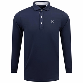 Cloudspun LS Midweight Polo Deep Navy/Ash Grey Puma men's athletic clothing