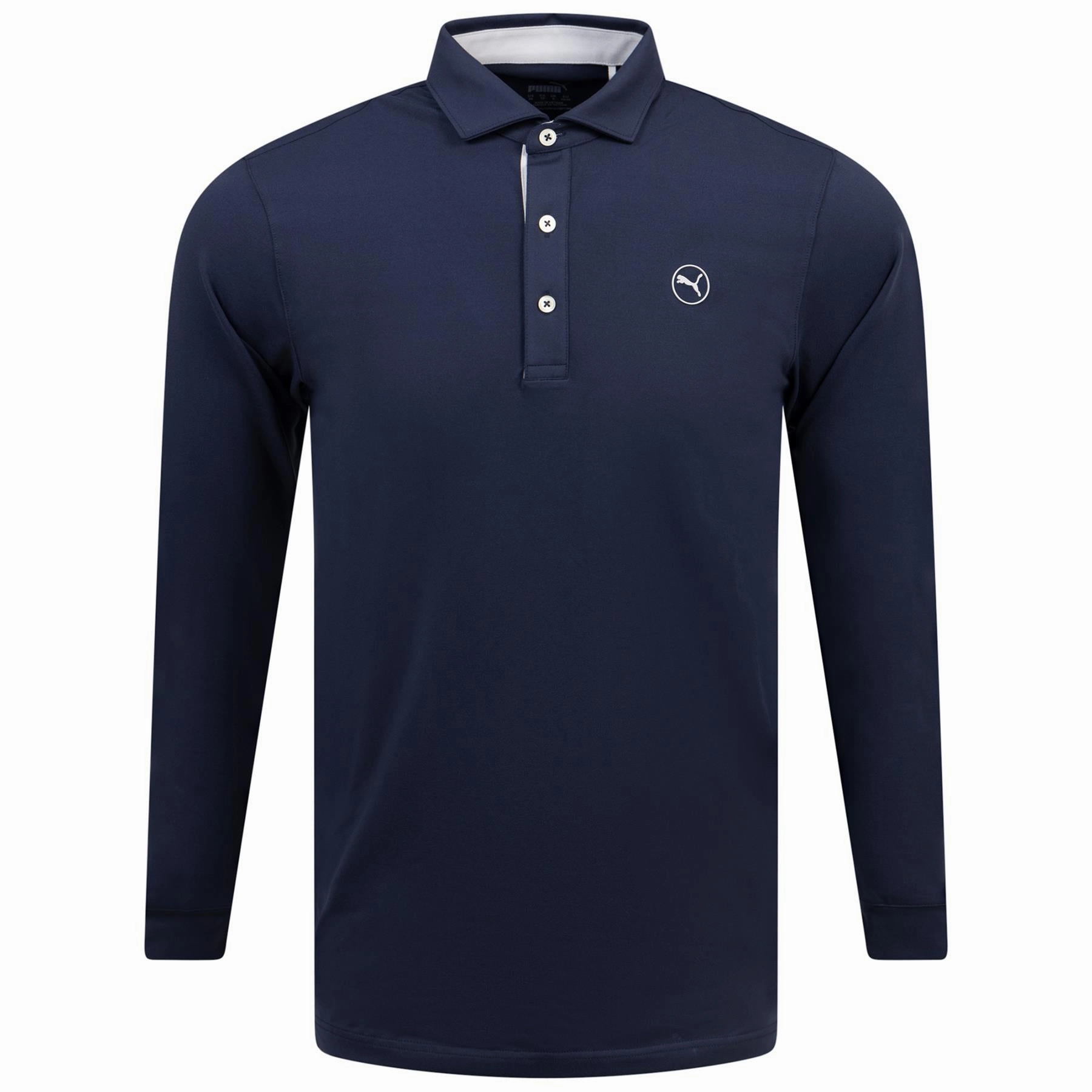 Cloudspun LS Midweight Polo Deep Navy/Ash Grey Puma men's athletic clothing