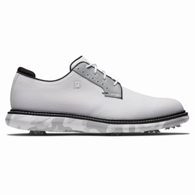 Comfy Indoor Footwear FootJoy Traditions Blucher Golf Shoes White/Gray Camo - 24 Men Smart Fit Stretchable Shoes, All-Day Wear Shoes, Motion Control Shoes