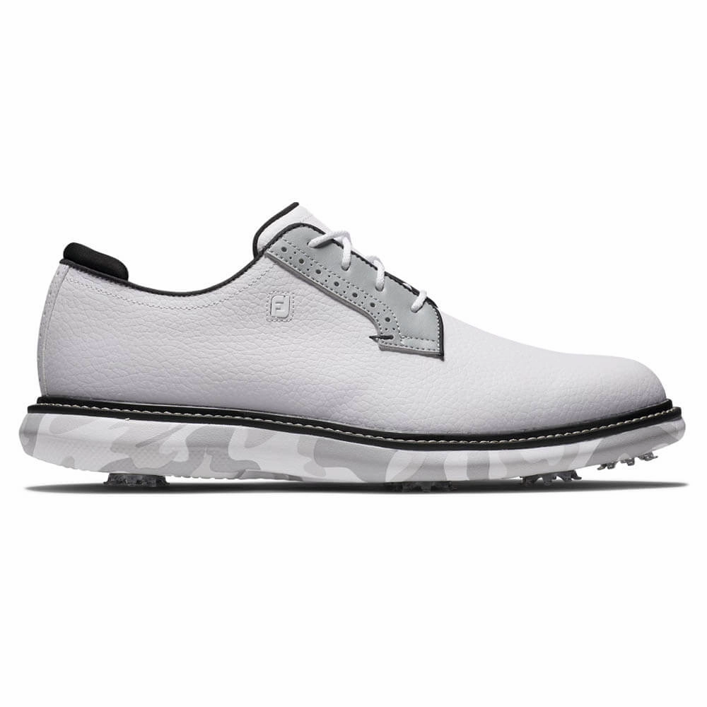 Comfy Indoor Footwear FootJoy Traditions Blucher Golf Shoes White/Gray Camo - 24 Men Smart Fit Stretchable Shoes, All-Day Wear Shoes, Motion Control Shoes