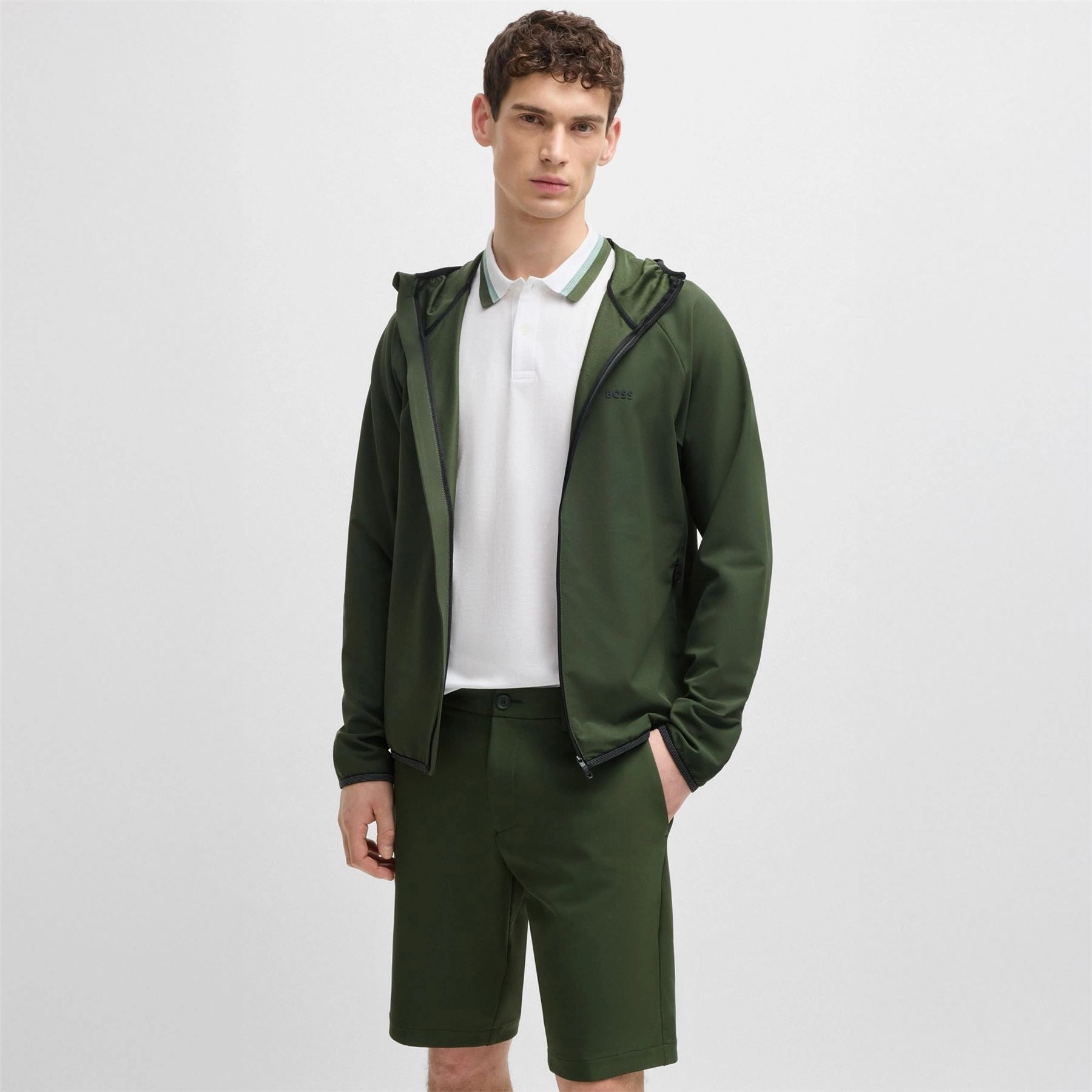 Commuter Hooded Jacket Dark Green Boss men's fashion and office attire