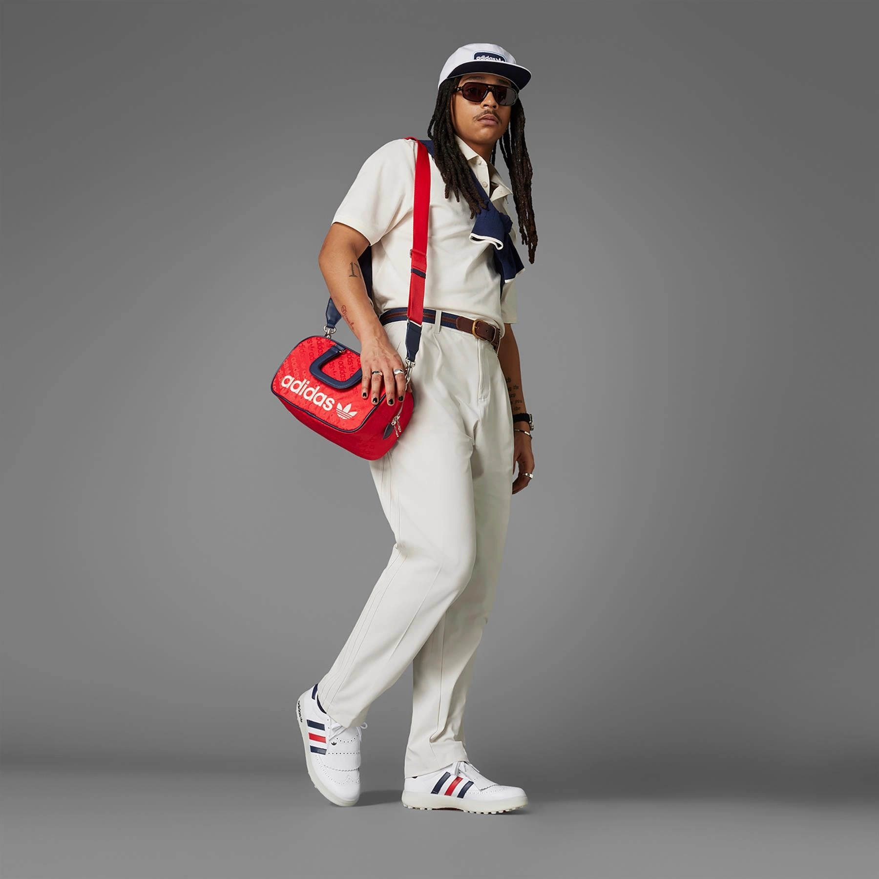 Coursecup Spikeless Golf Shoes White/Indigo/Scarlet Adidas Men's Apparel