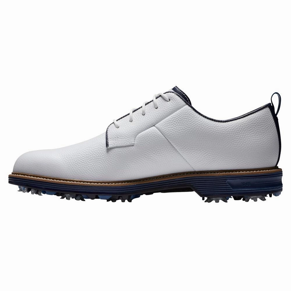 Stylish Sneakers On White FootJoy Premiere Series - Field Golf Shoes White/Navy - 24 Men Breathable Trainers