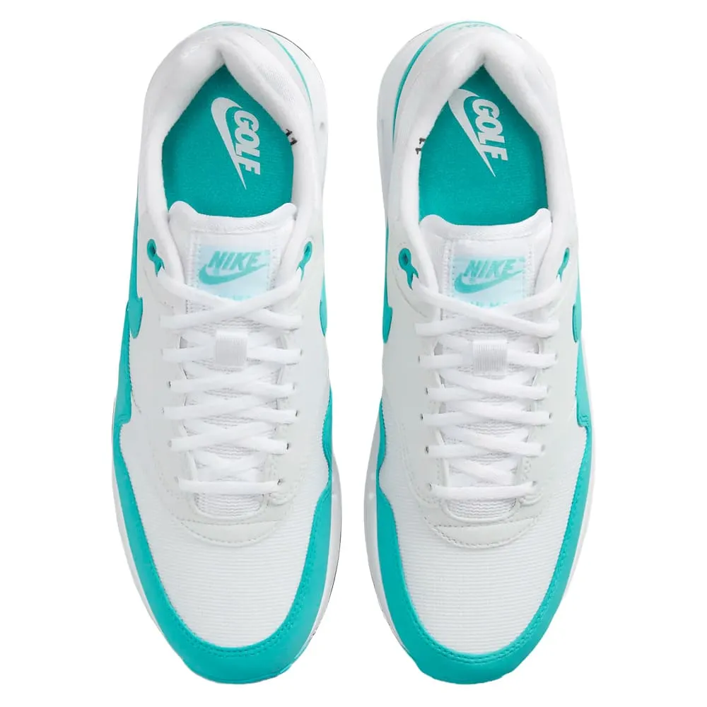 Cool Street Shoes Nike Air Max 1 '86 OG G Spikeless Golf Shoes White/Pure Platinum/Black/Dusty Cactus - FW24 Unisex Air Flow Sneakers