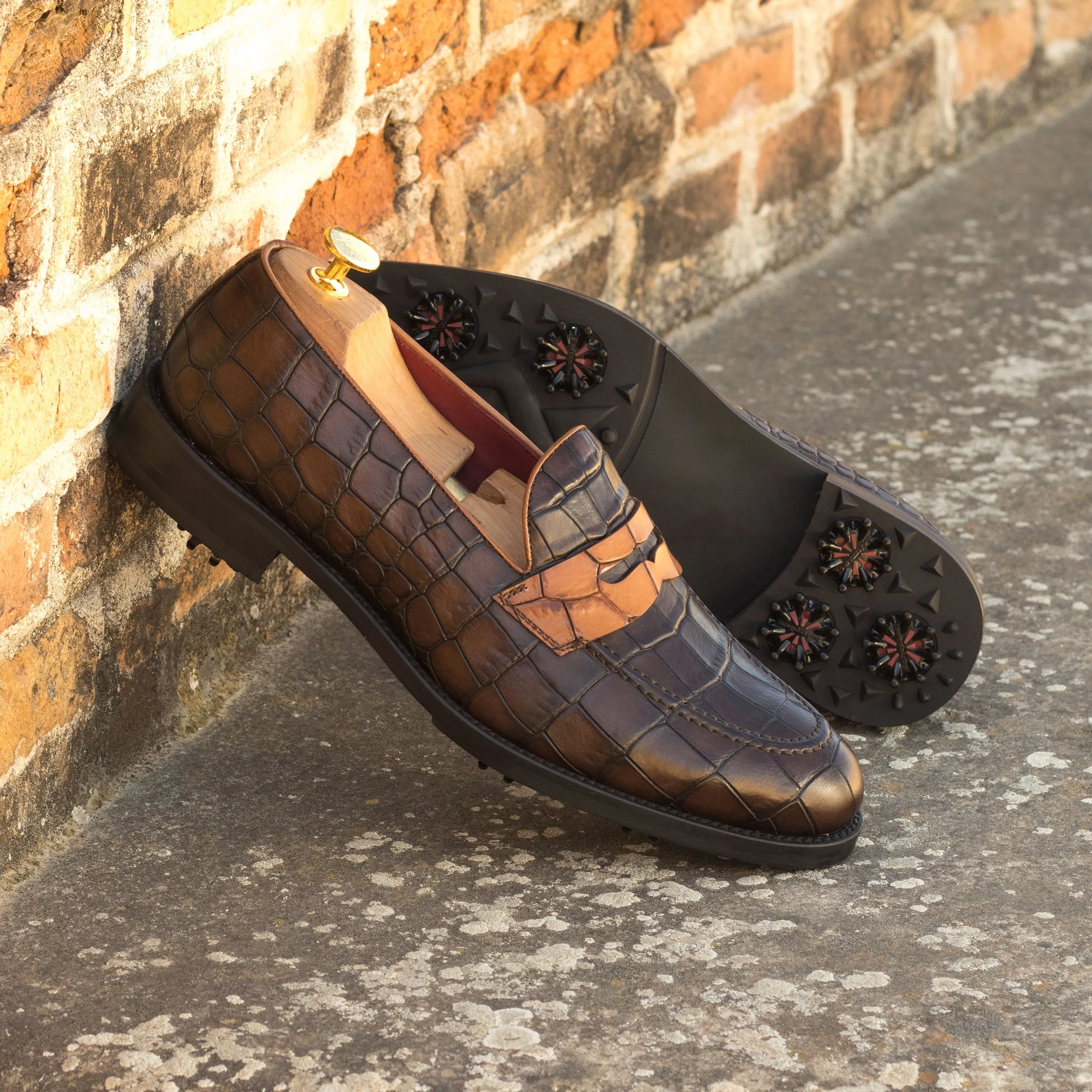 Dapperfam Shoes DapperFam Luciano Golf in Dark Brown / Med Brown Men's Italian Leather Loafer