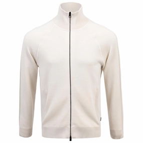 Domico Full Zip Cardigan Open White Boss men's fashion and office attire