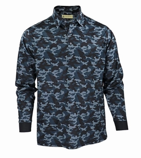 Donald Ross Classic Fit Mens Long Sleeve Tonal Camo Print Polo - BLACK Donald Ross men's golf apparel