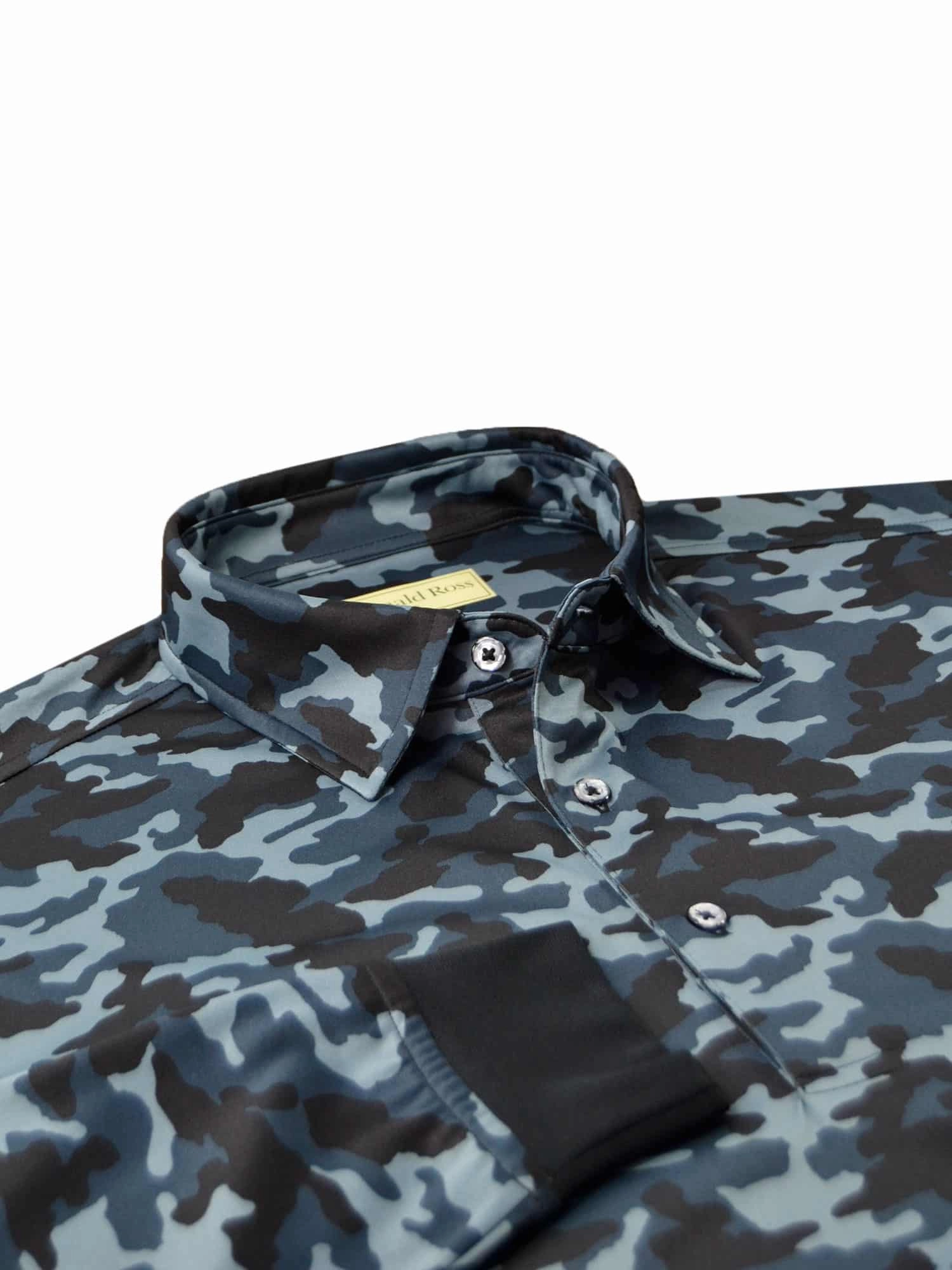 Donald Ross Classic Fit Mens Long Sleeve Tonal Camo Print Polo - BLACK Donald Ross Men's Clothing