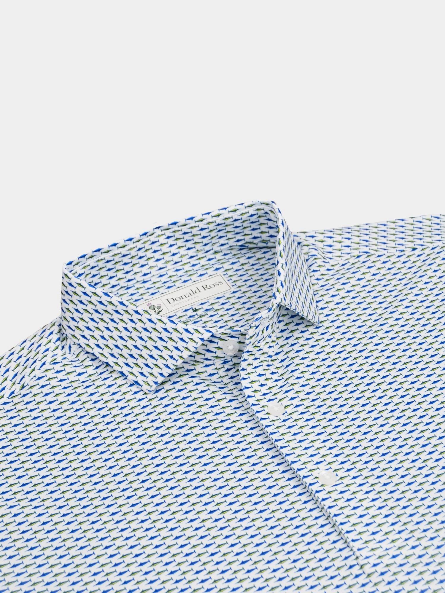 Donald Ross Classic Fit Mens Swordfish Print Polo - WHITE/ADRIATIC MULTI Donald Ross Men's Clothing