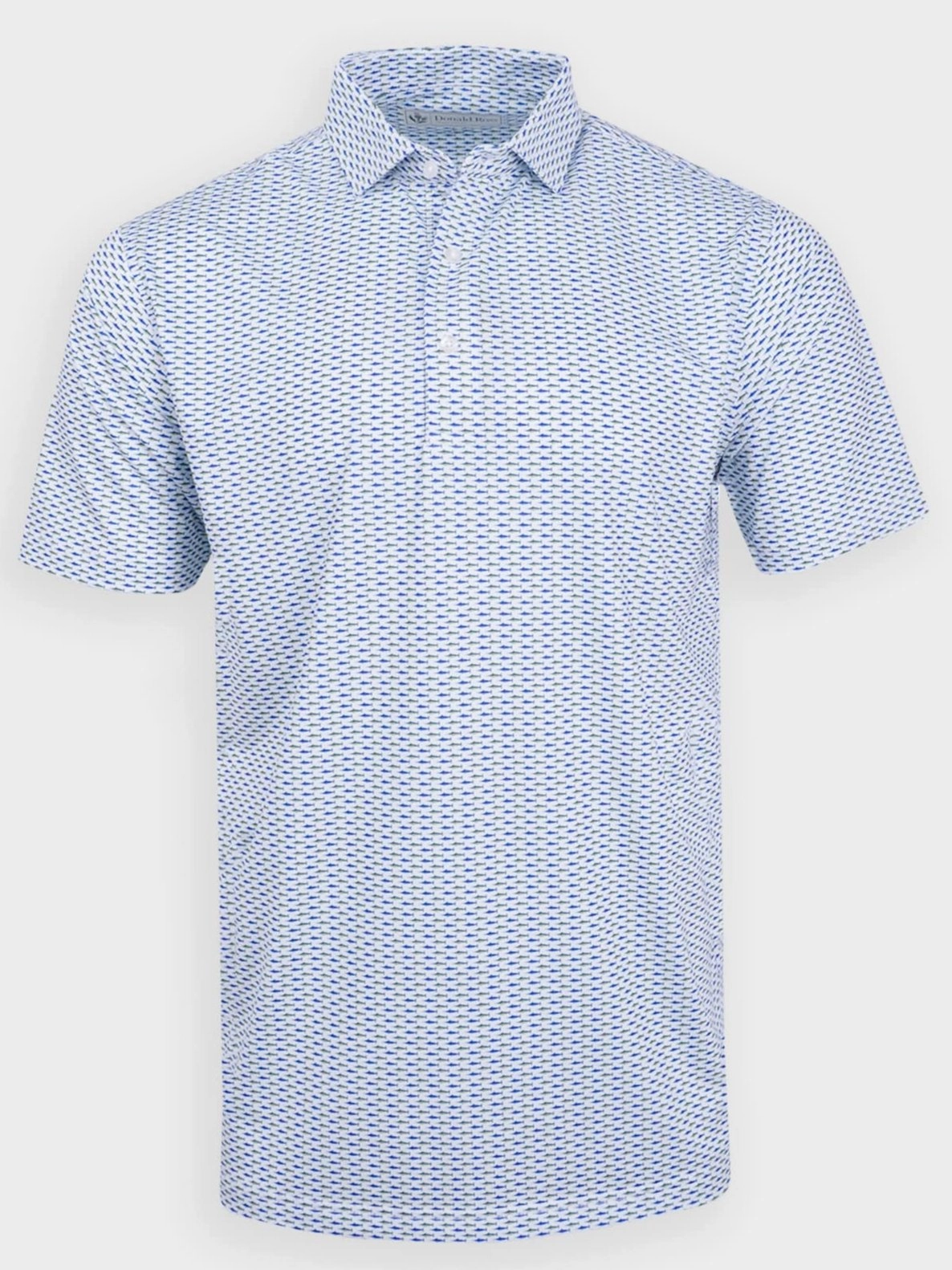 Donald Ross Classic Fit Mens Swordfish Print Polo - WHITE/ADRIATIC MULTI Donald Ross men's golf apparel