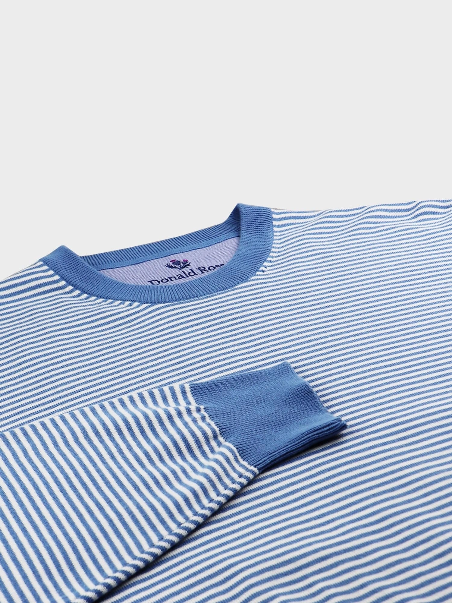 Donald Ross Mens 2-Color Feeder Stripe Cotton Crewneck Pullover - DOLPHIN Donald Ross men's golf apparel