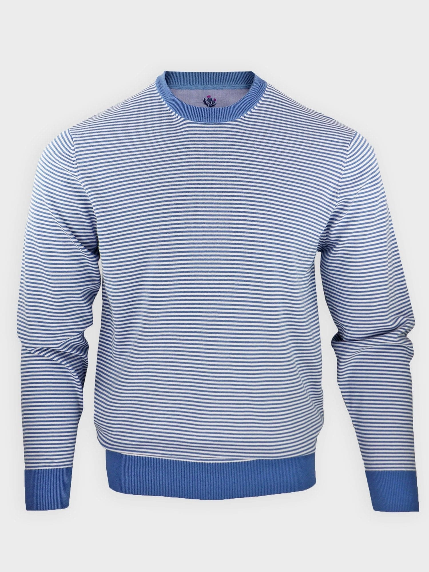 Donald Ross Mens 2-Color Feeder Stripe Cotton Crewneck Pullover - DOLPHIN Donald Ross Men's Clothing