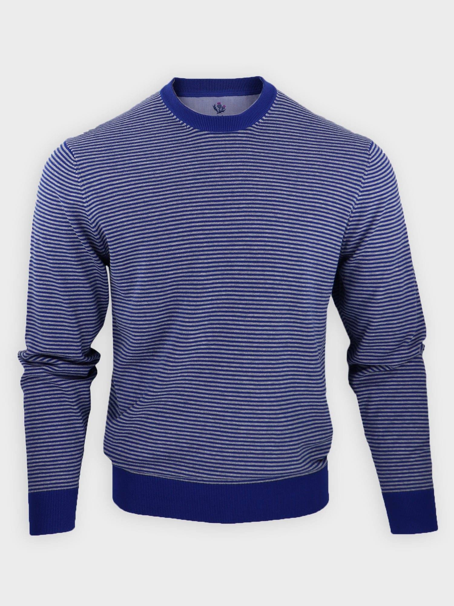 Donald Ross Mens 2-Color Feeder Stripe Cotton Crewneck Pullover - NAVY Donald Ross Men's Clothing