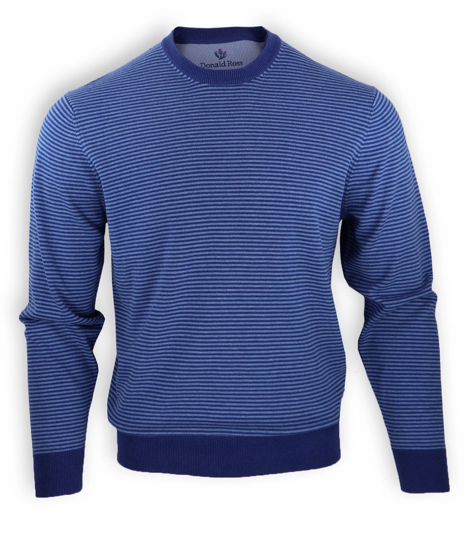 Donald Ross Mens Classic Fit 2-Color Feeder Stripe Cotton Crewneck Pullover - NAVY Donald Ross men's golf apparel
