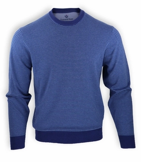 Donald Ross Mens Classic Fit 2-Color Feeder Stripe Cotton Crewneck Pullover - NAVY Donald Ross men's golf apparel