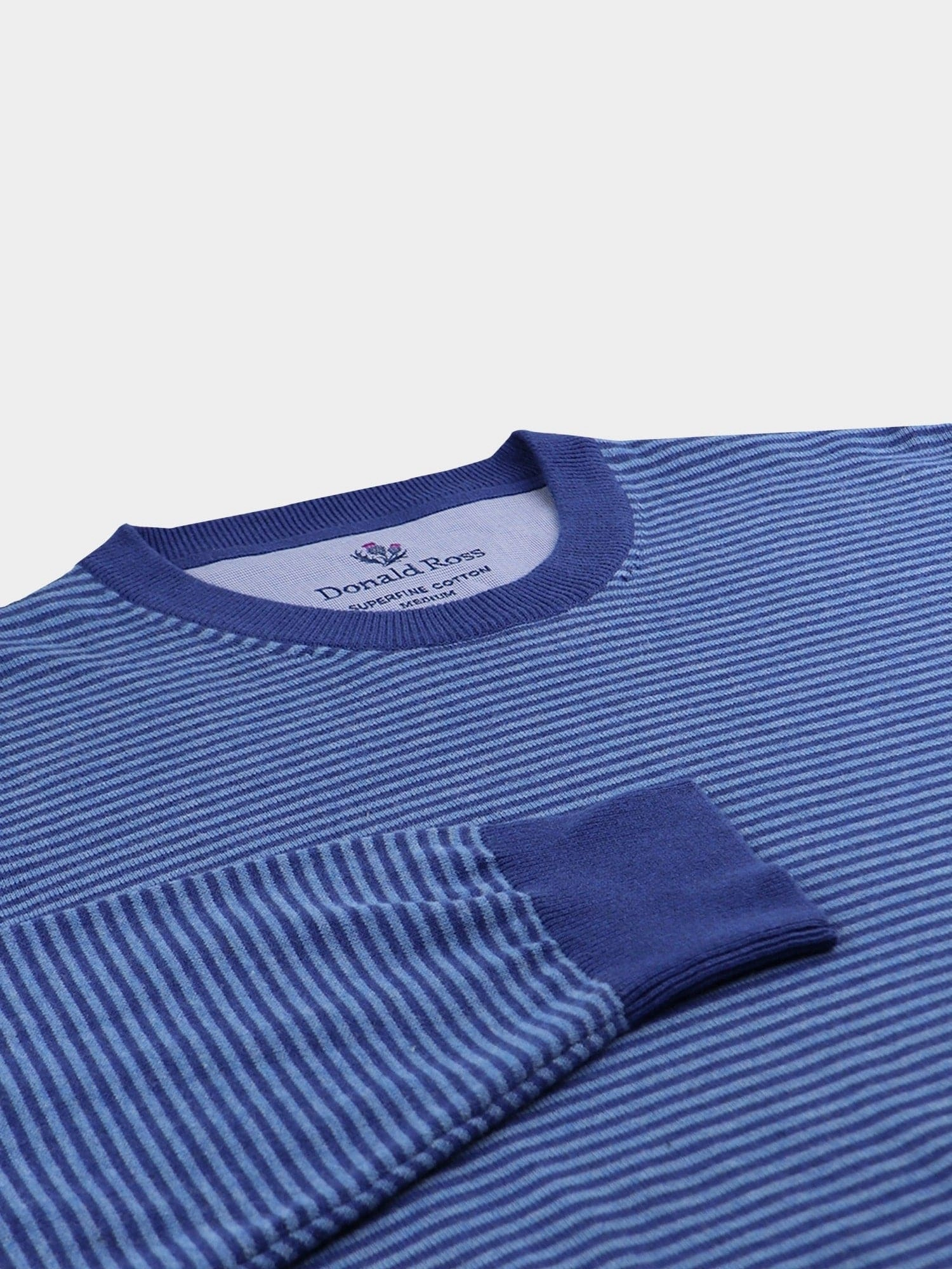 Donald Ross Mens Classic Fit 2-Color Feeder Stripe Cotton Crewneck Pullover - NAVY Donald Ross Men's Clothing