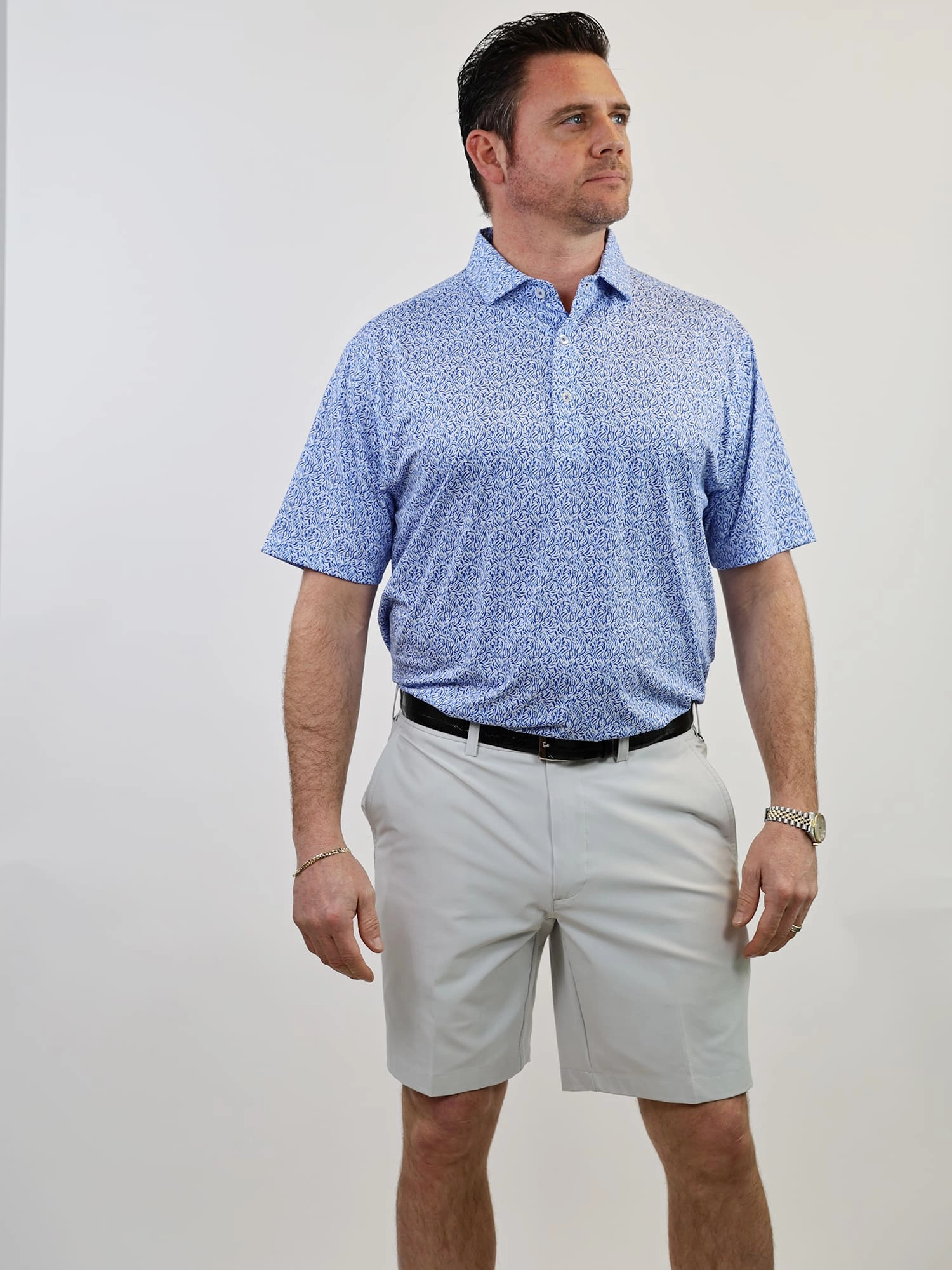 Donald Ross Mens Classic Fit ATLANTA Polo - WHITE / COBALT Donald Ross Men's Clothing