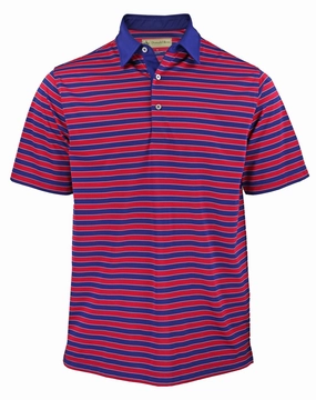 Donald Ross Mens Classic Fit  Bold Regimental Stripe Jersey Polo - NAVY Donald Ross men's golf apparel