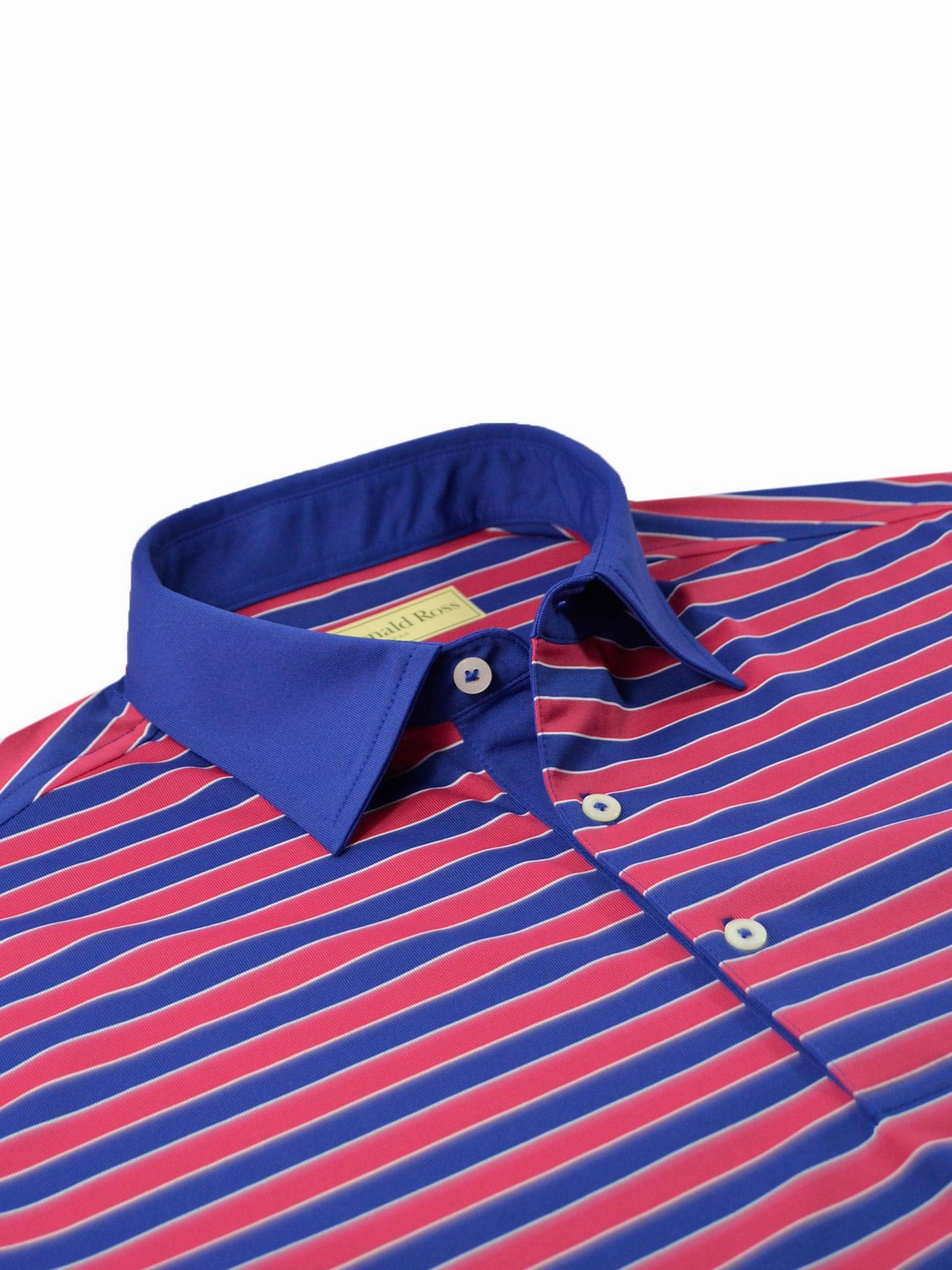 Donald Ross Mens Classic Fit  Bold Regimental Stripe Jersey Polo - NAVY Donald Ross Men's Clothing