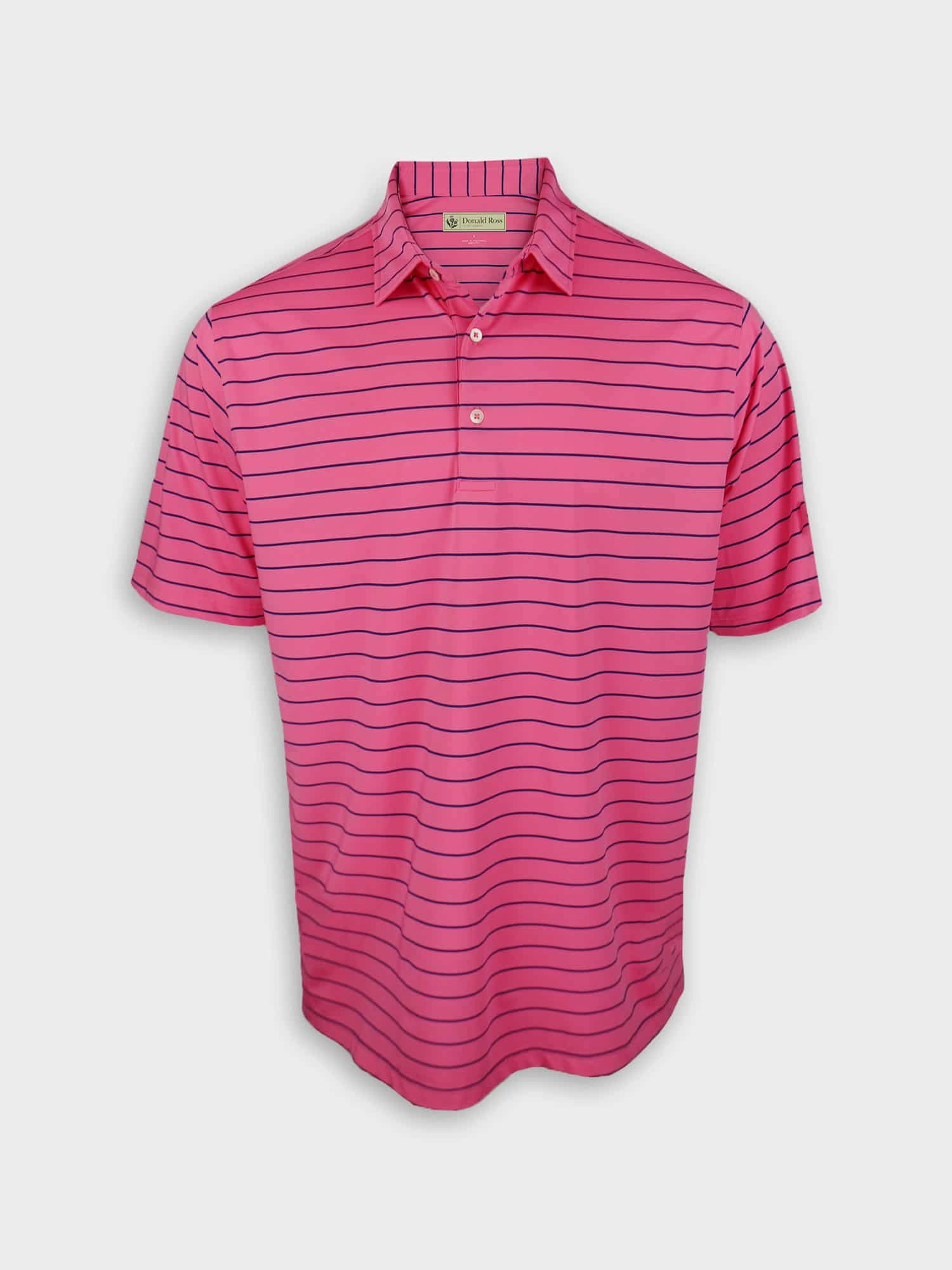 Donald Ross Mens Classic Fit Chalk Stripe Jersey Polo - AZALEA / NAVY Donald Ross Men's Clothing