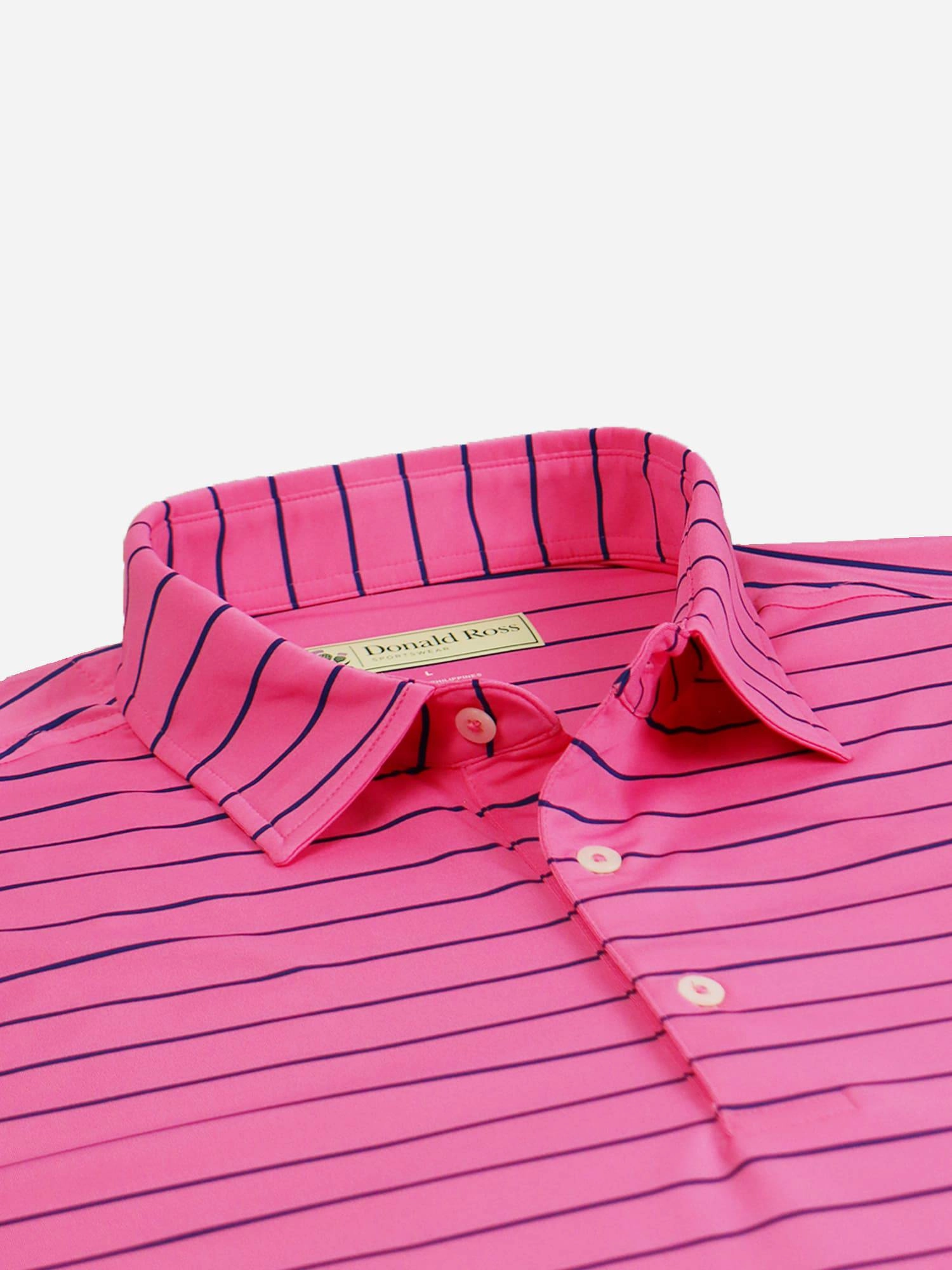 Donald Ross Mens Classic Fit Chalk Stripe Jersey Polo - AZALEA / NAVY Donald Ross men's golf apparel