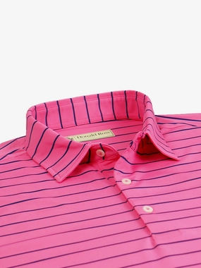 Donald Ross Mens Classic Fit Chalk Stripe Jersey Polo - AZALEA / NAVY Donald Ross men's golf apparel