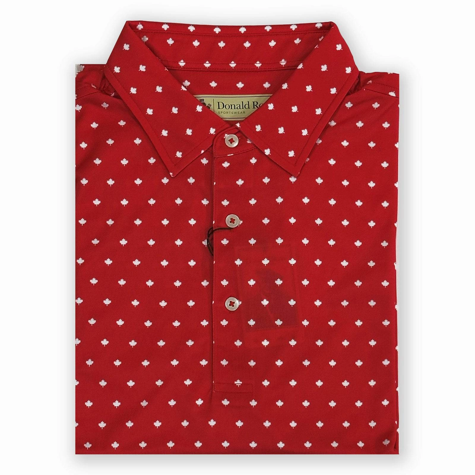 Donald Ross Mens Classic Fit Maple Leaf Print Polo Shirt- MOROCCO / WHITE Donald Ross men's golf apparel