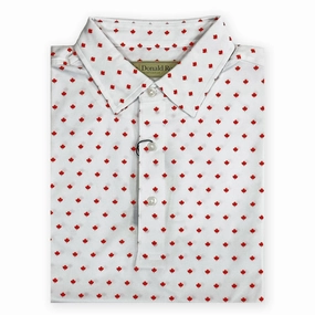 Donald Ross Mens Classic Fit Maple Leaf Print Polo Shirt- WHITE / RED Donald Ross men's golf apparel