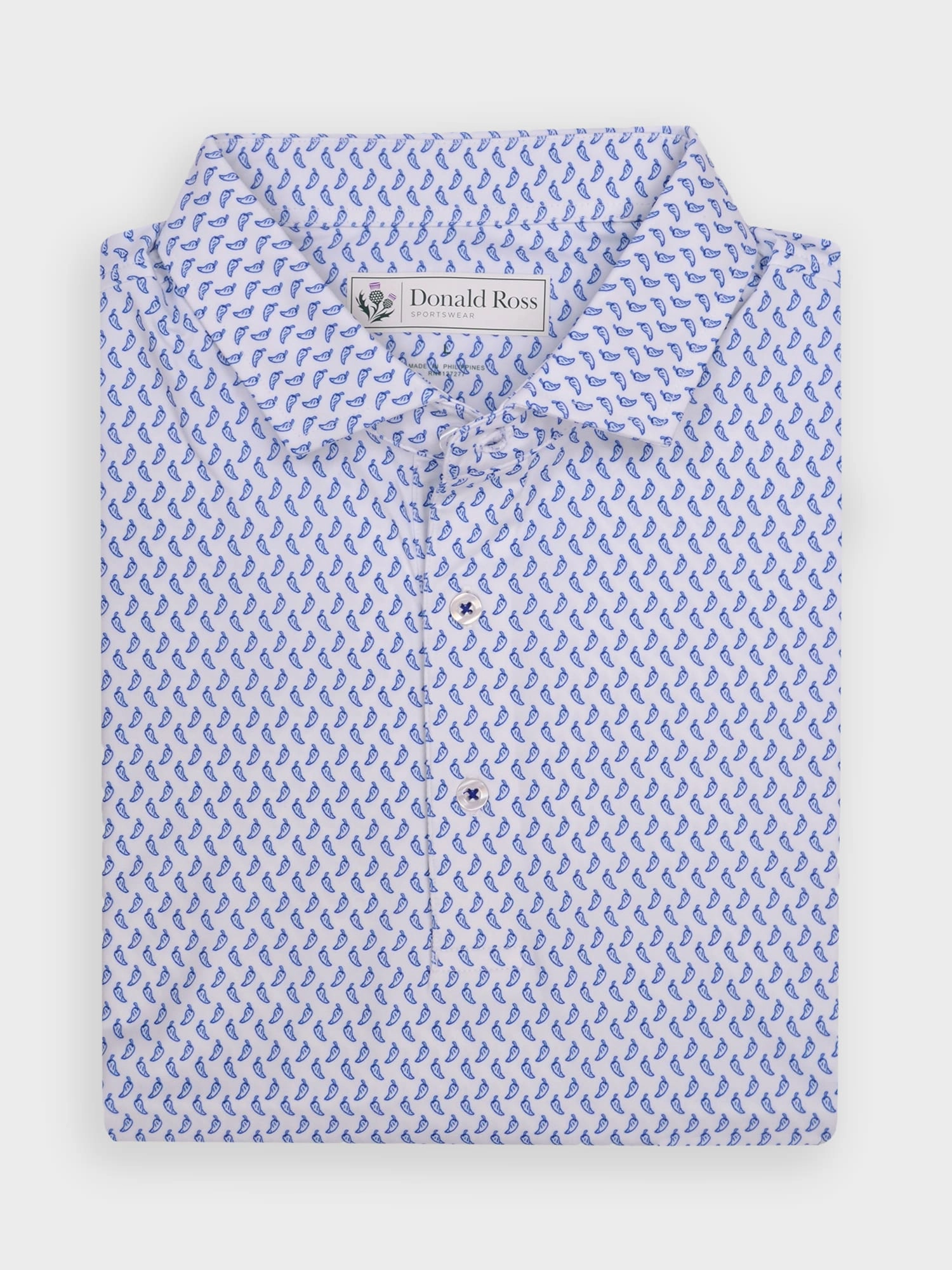 Donald Ross Mens Classic Fit SARASOTA Polo - WHITE / NAVY Donald Ross men's golf apparel