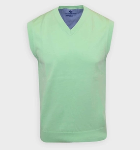 Donald Ross Mens Classic Fit Super Golf V-Neck Sweater Vest - CUCUMBER Donald Ross men's golf apparel