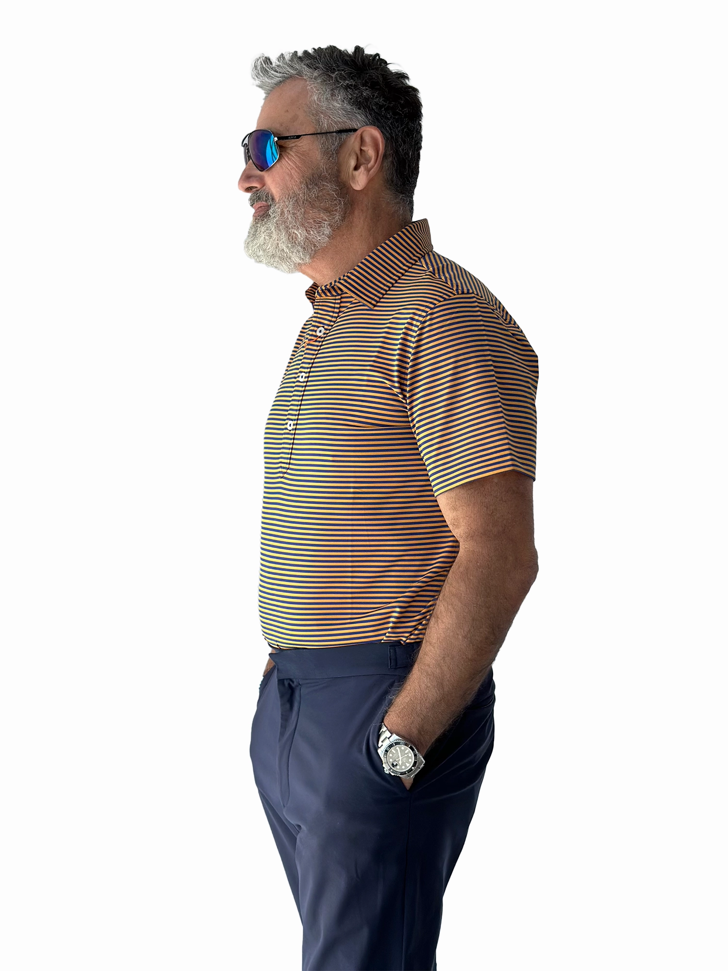 Donald Ross Mens Owen Jersey Feeder Stripe Sport Fit Polo - NAVY Donald Ross Men's Clothing