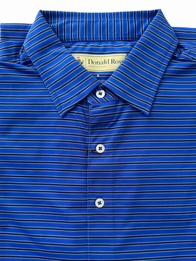 Donald Ross Mens Regimental Frame Stripe Jersey Polo - ROYAL Donald Ross men's golf apparel