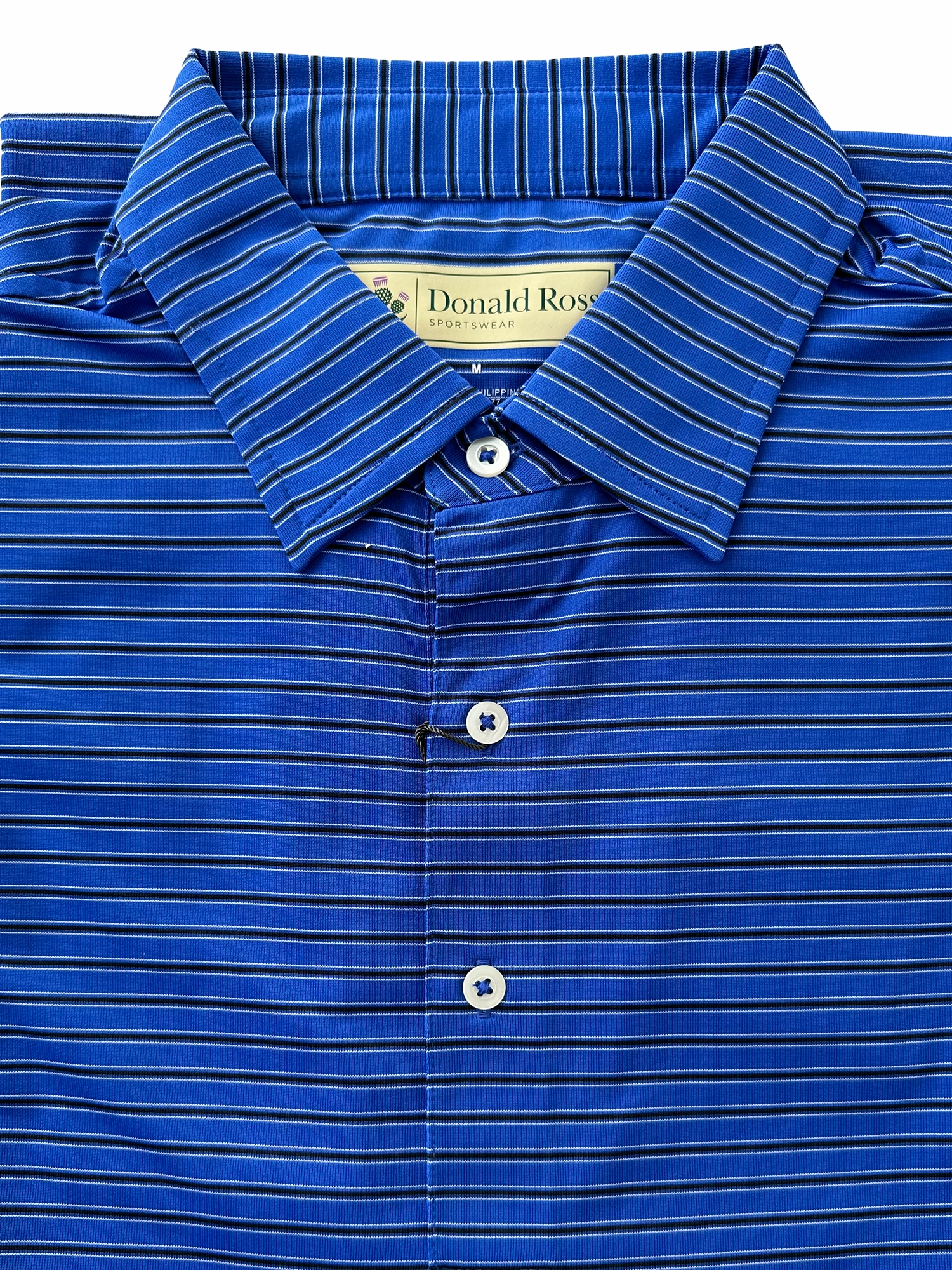 Donald Ross Mens Regimental Frame Stripe Jersey Polo - ROYAL Donald Ross men's golf apparel