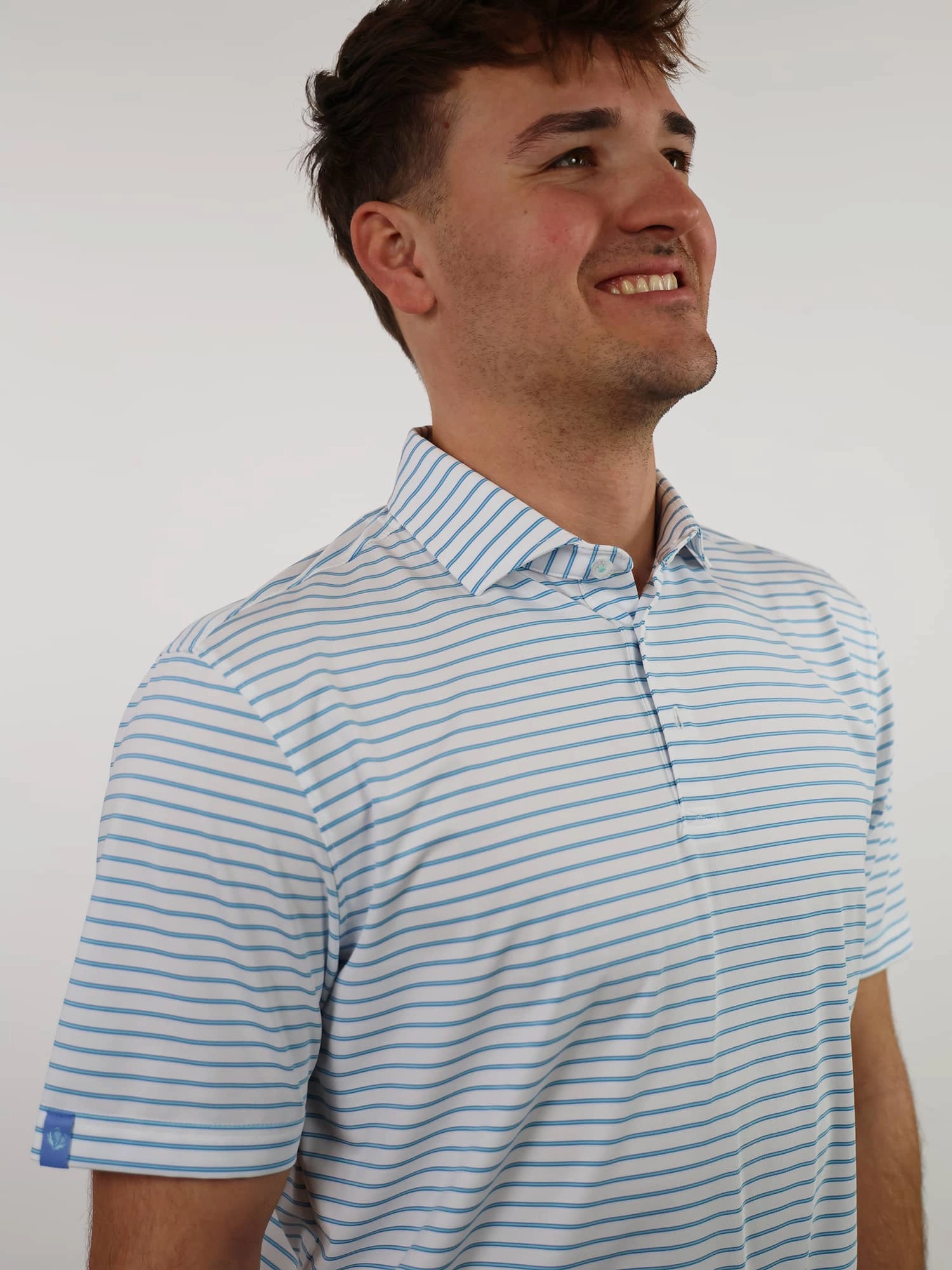 Donald Ross Mens Sport Fit RUBEN Polo - WHITE /ULTRAMARINE SEA GLASS Donald Ross Men's Clothing