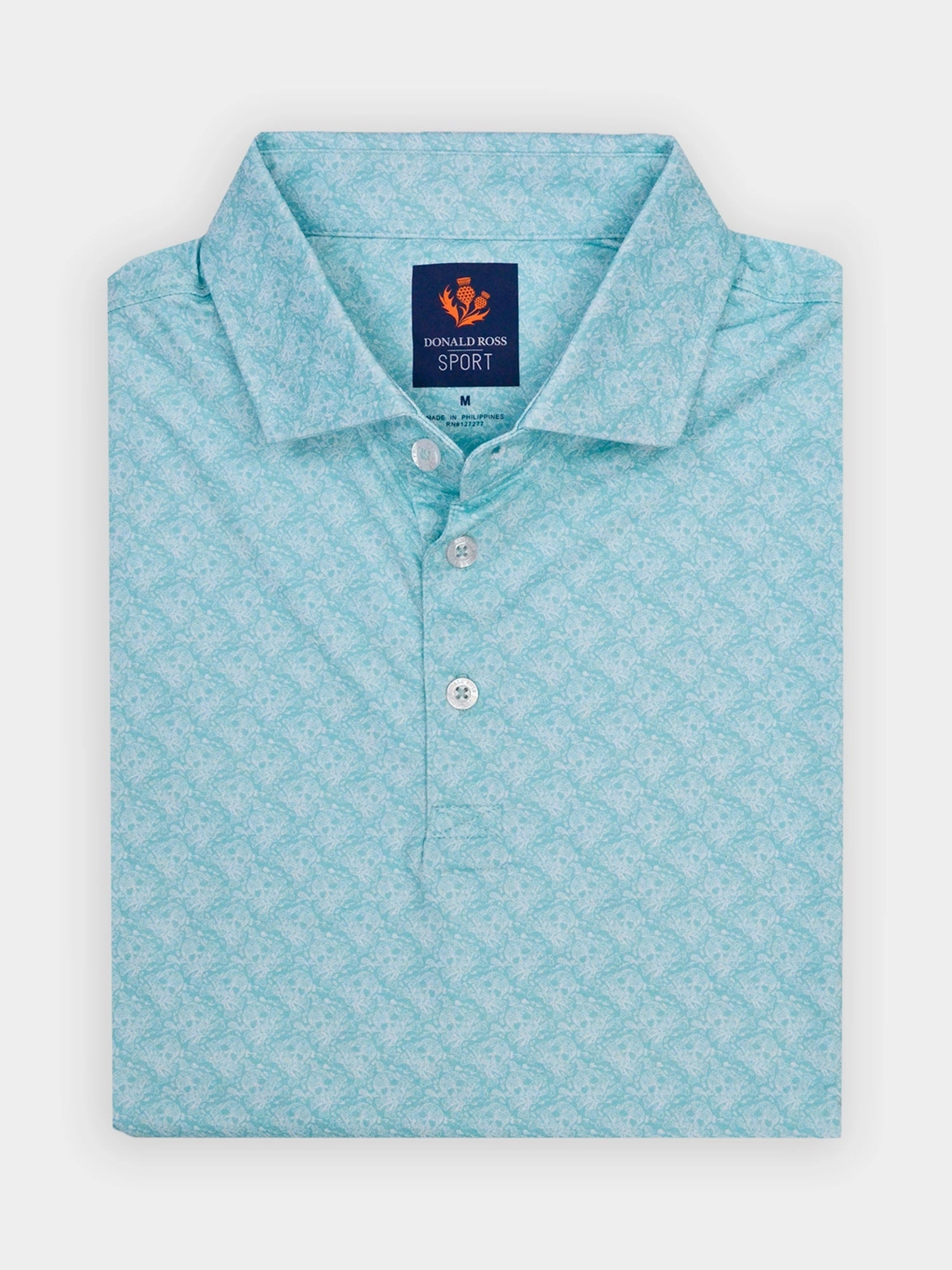 Donald Ross Mens Sport Fit SIDNEY SKULL Print  Polo - SEAGLASS/WHITE Donald Ross men's golf apparel