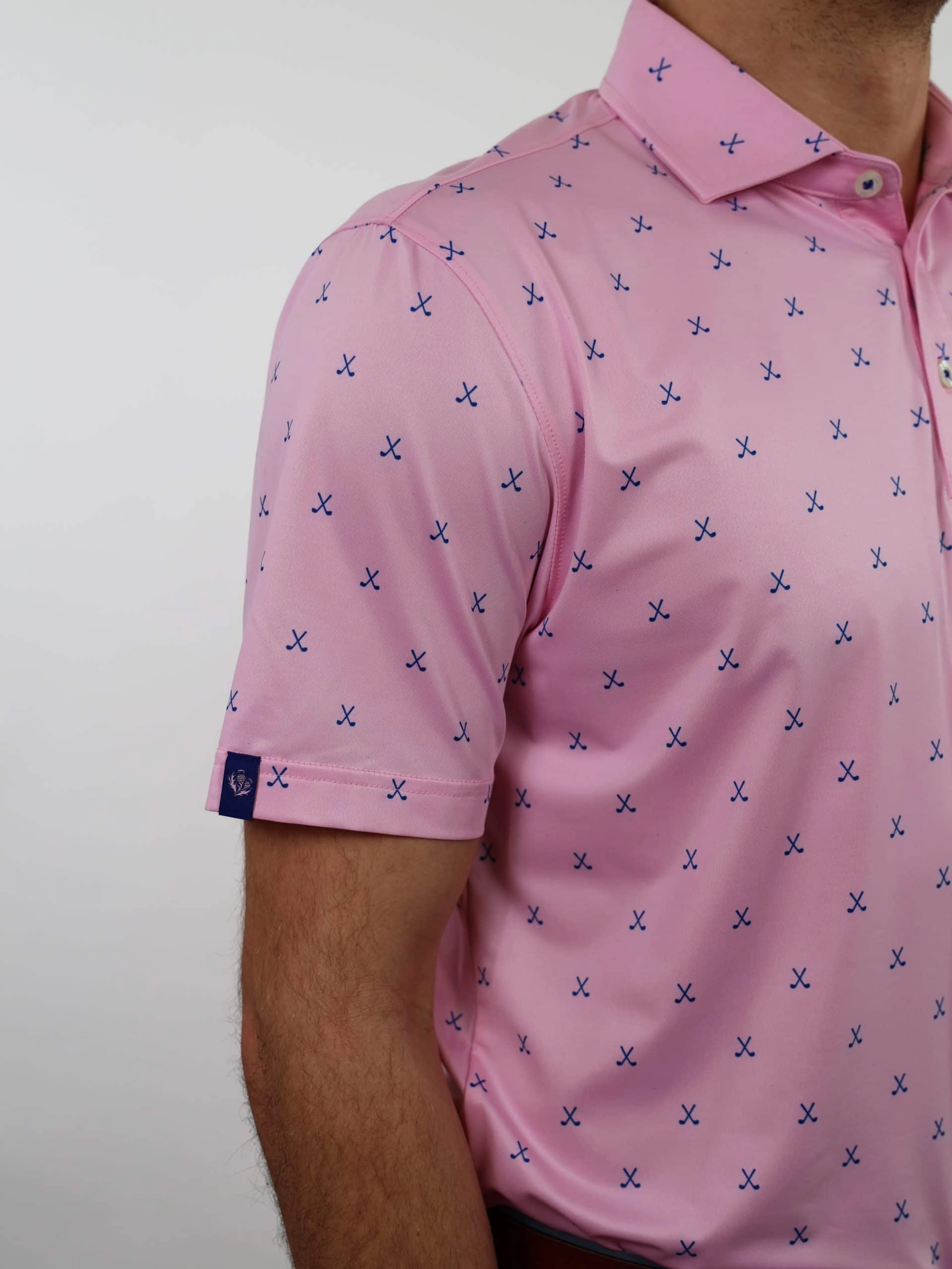 Donald Ross Mens Sport Fit VINCENT Print  Polo - PINK/NAVY Donald Ross Men's Clothing