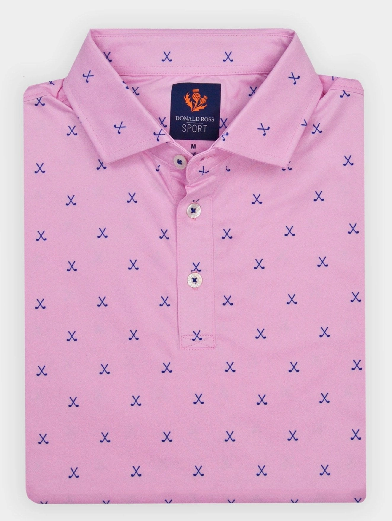 Donald Ross Mens Sport Fit VINCENT Print  Polo - PINK/NAVY Donald Ross men's golf apparel