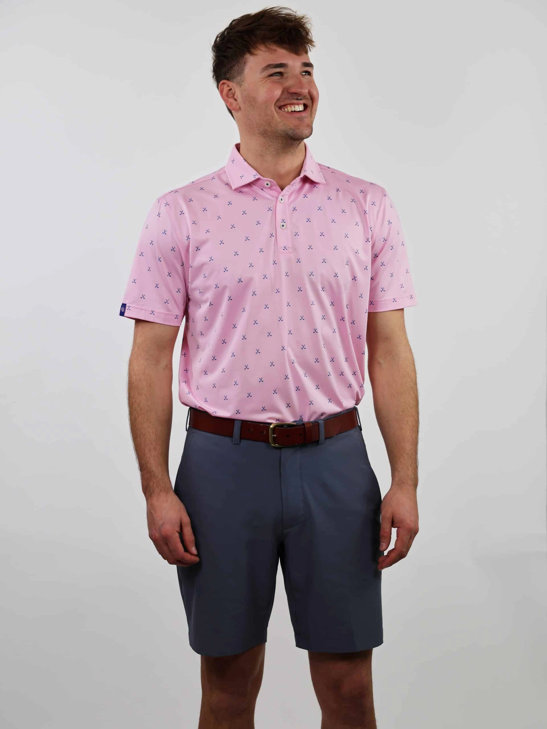 Donald Ross Mens Sport Fit VINCENT Print  Polo - PINK/NAVY Donald Ross Men's Clothing