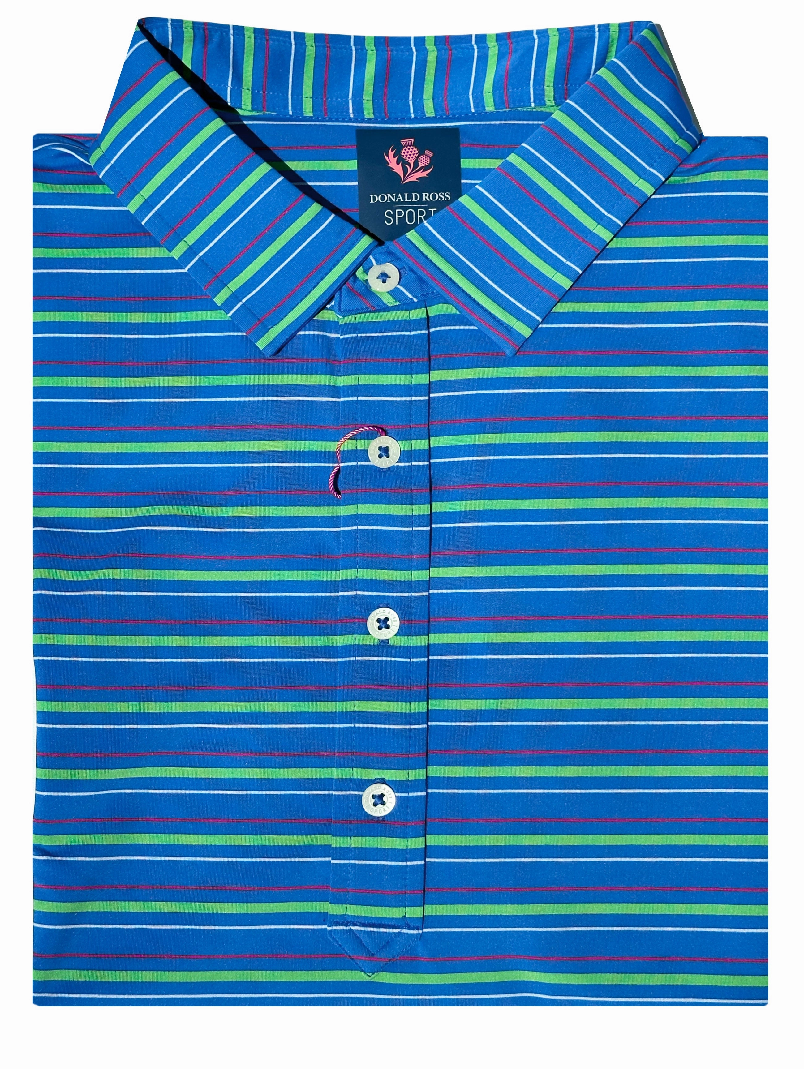 Donald Ross Mens Wells Regimental Multi Stripe Sport Fit Polo - ROYAL Donald Ross men's golf apparel