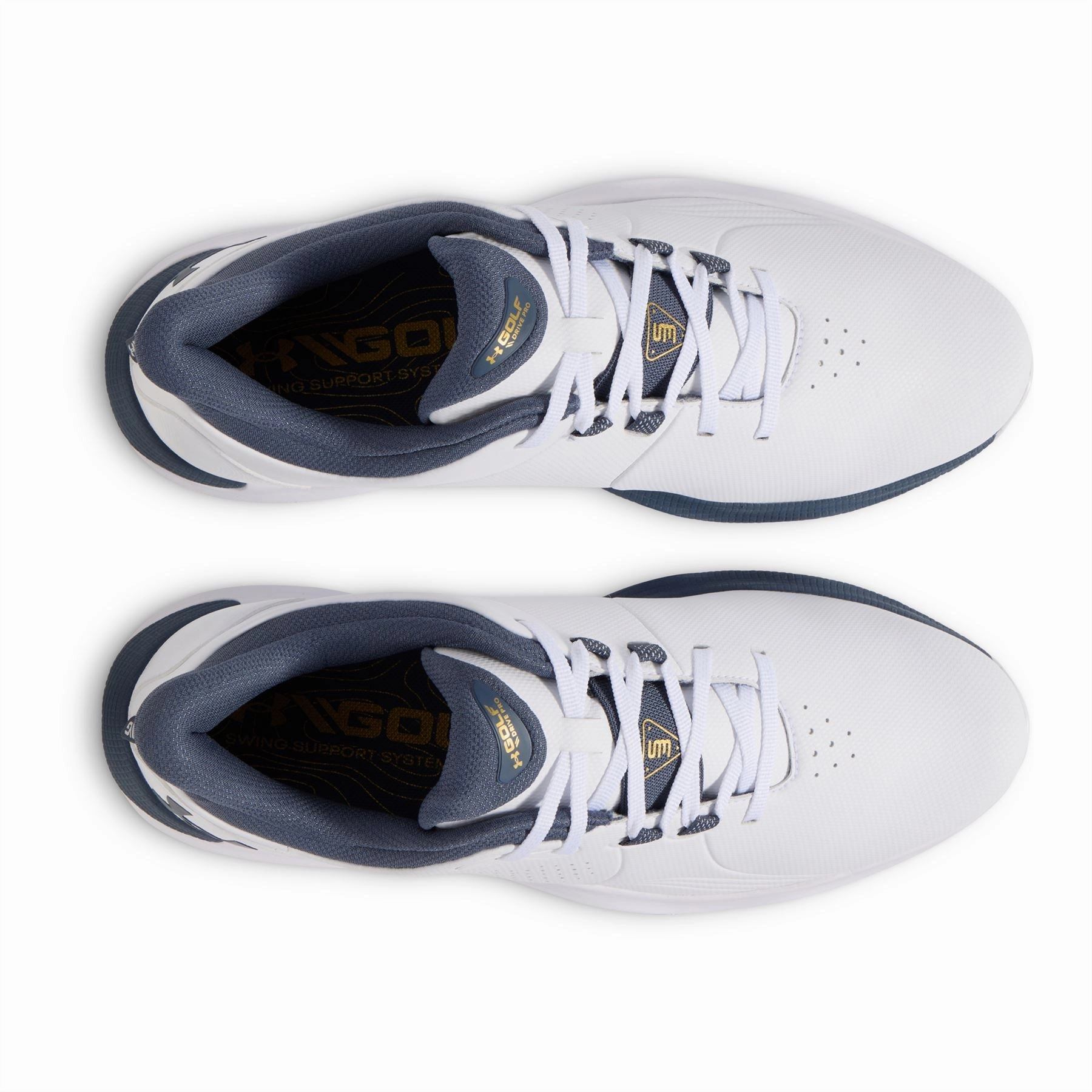 Drive Pro Wide Golf Shoes White/Metallic Gold/Downpour Grey Under Armour Men's Golf Shoes