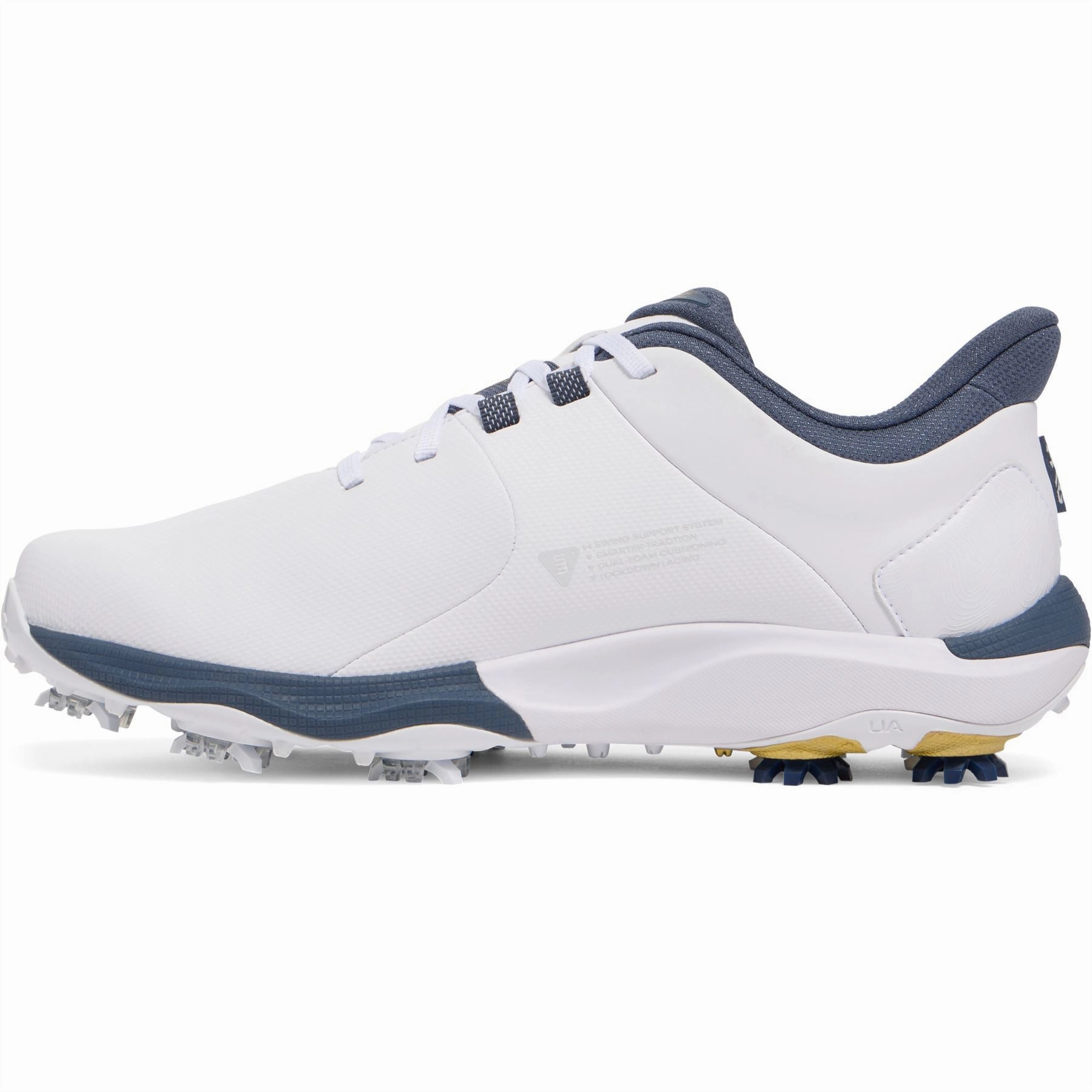 Drive Pro Wide Golf Shoes White/Metallic Gold/Downpour Grey Under Armour Men's Golf Shoes