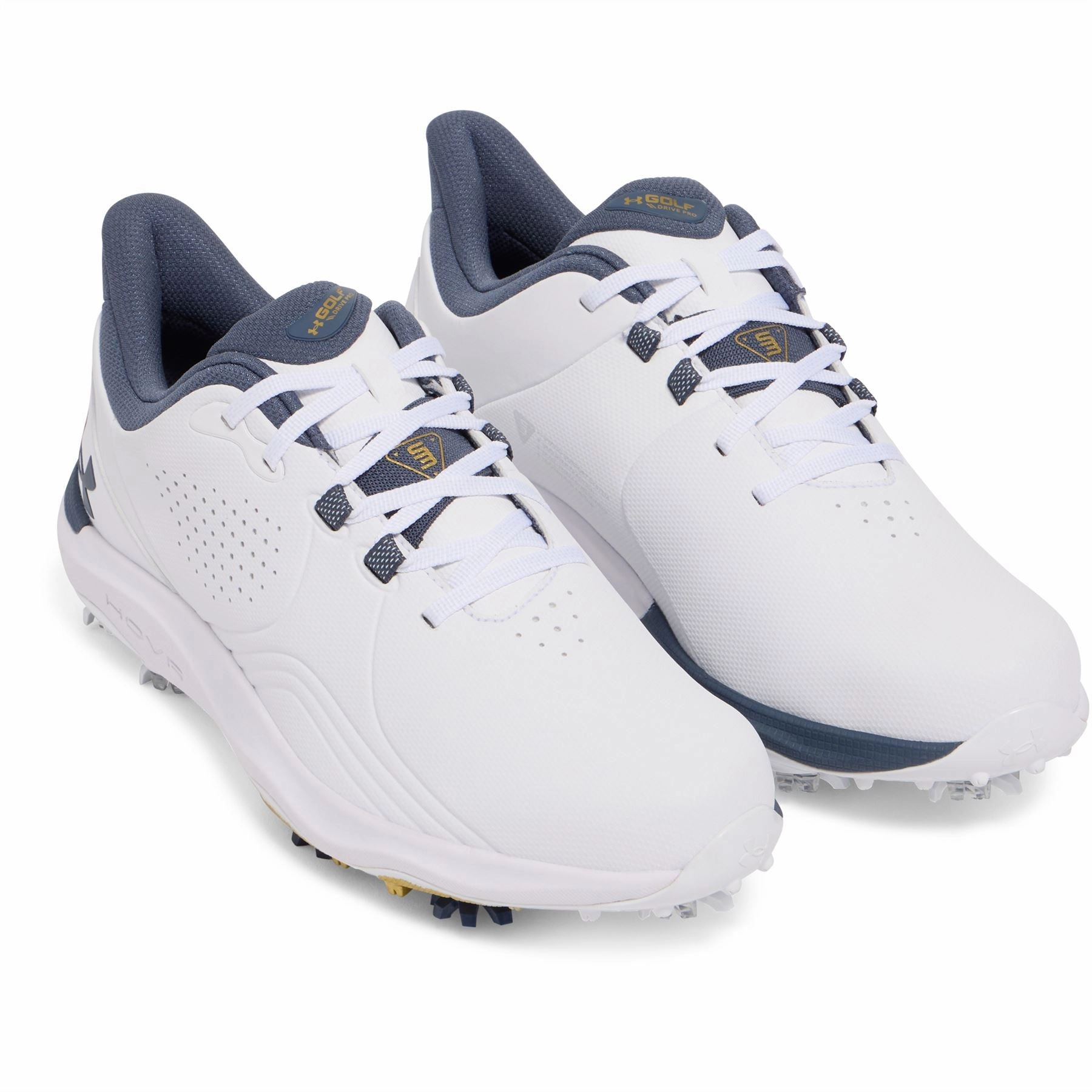 Drive Pro Wide Golf Shoes White/Metallic Gold/Downpour Grey Under Armour Men's Golf Shoes