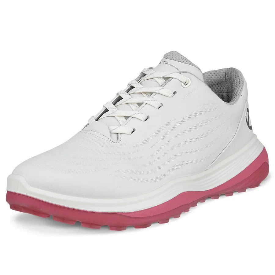 Ecco 2024 LT1 Womens Golf Shoes - White/Bubblegum Ladies' Spikeless Golf Sneakers