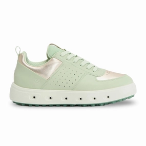 Ecco Golf Street 720 Full Grain Leather Women's Fashion Gold Metallic Matcha Trainers Golf shoes with grip and stability performance