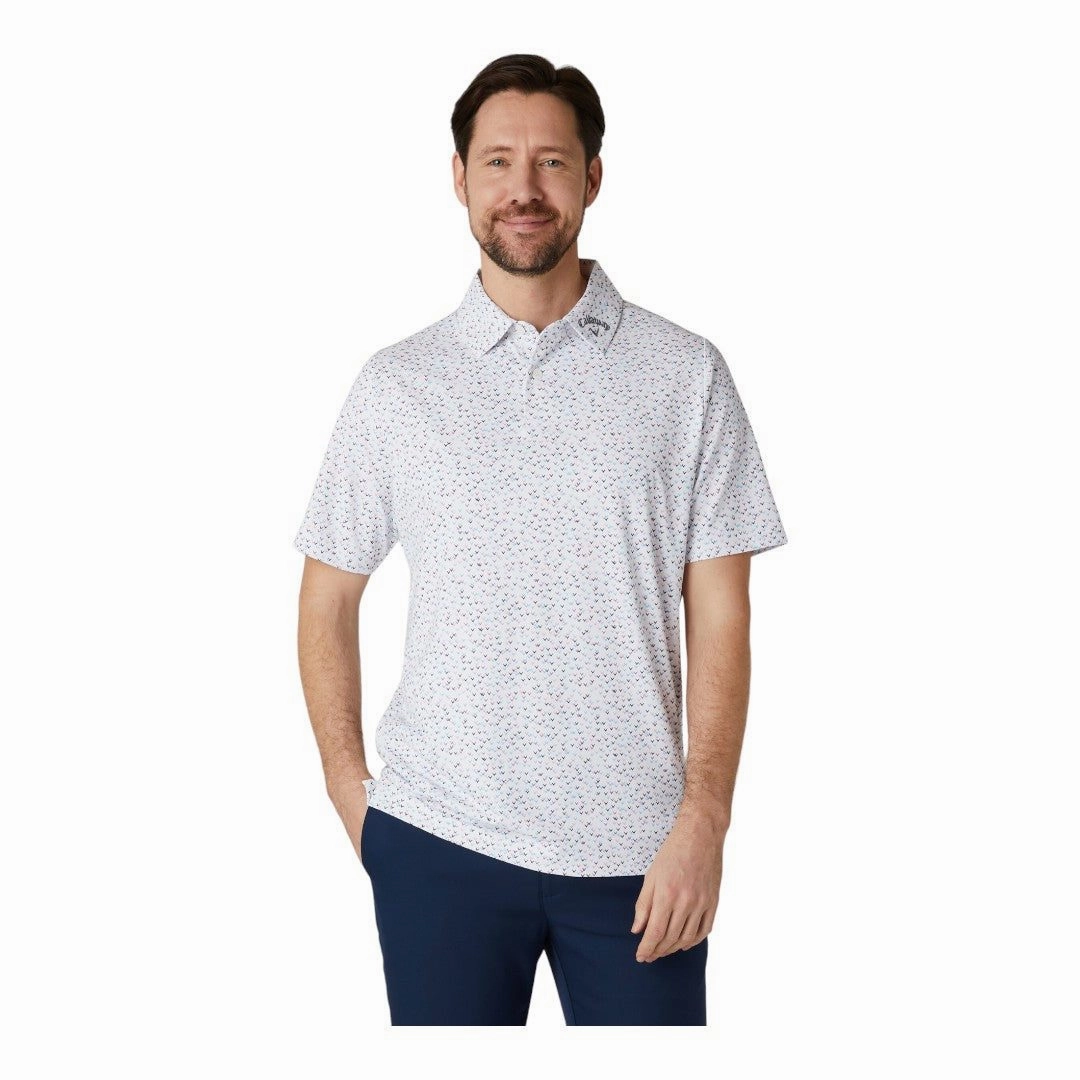 men's layered fashion Callaway All Over Chev Confetti Print Golf Polo Shirt CGKSE0A3