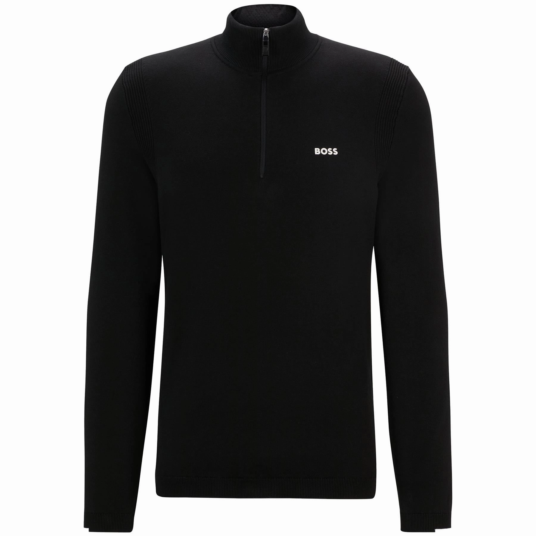 Ever Cotton Quarter Zip Mid Layer Black Boss men's fashion and office attire