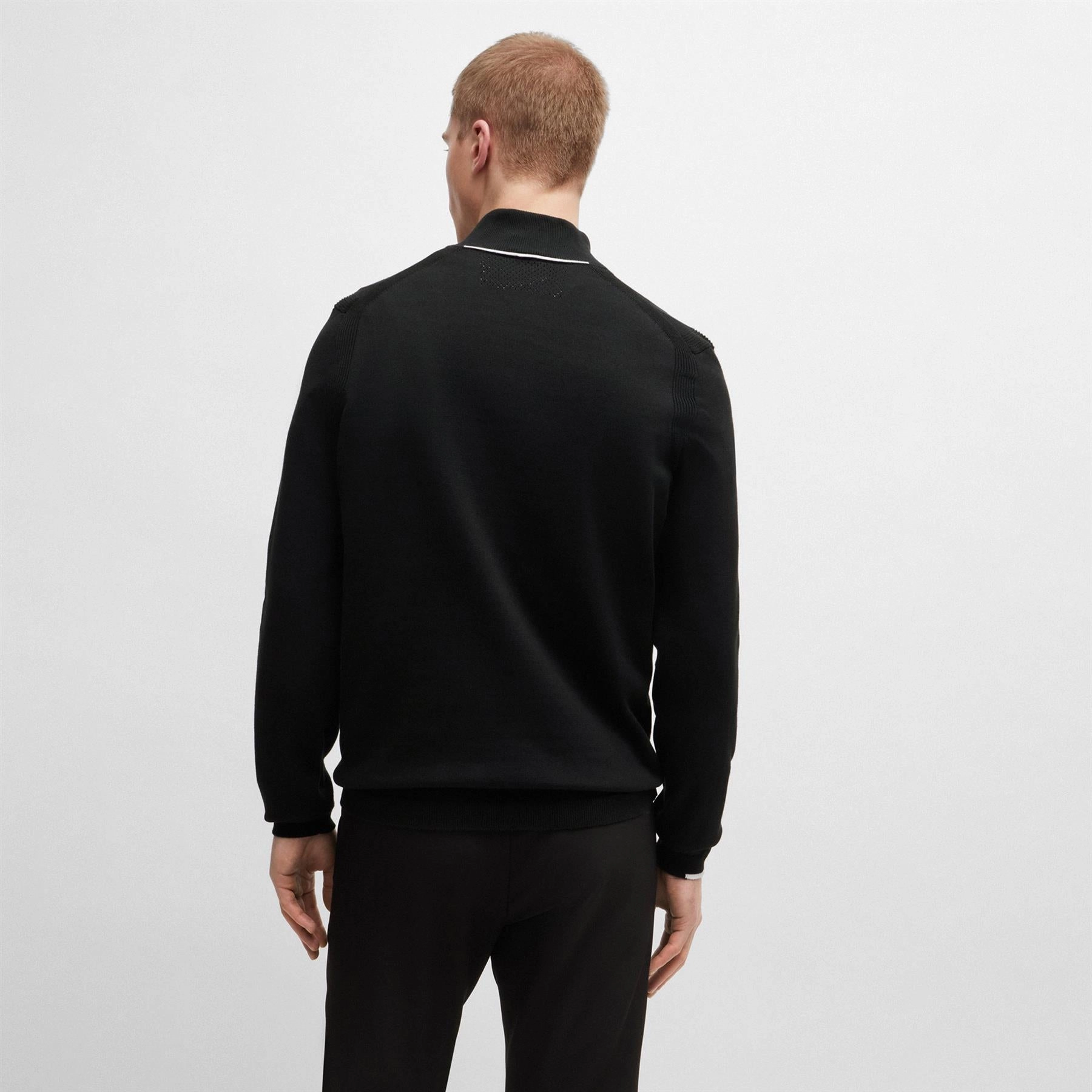 Ever Cotton Quarter Zip Mid Layer Black Boss Men's Fashion
